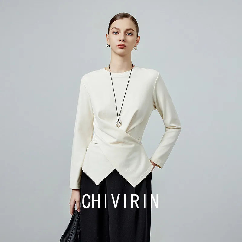 Elan Asymmetric minimal blouse-Ivory white