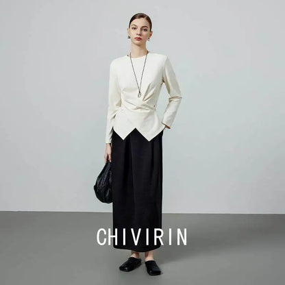 Elan Asymmetric minimal blouse-Ivory white