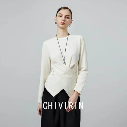 Elan Asymmetric minimal blouse-Ivory white