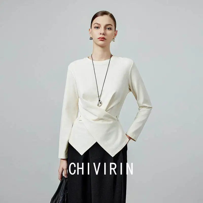 Elan Asymmetric minimal blouse-Ivory white