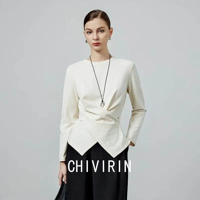 Elan Asymmetric minimal blouse-Ivory white
