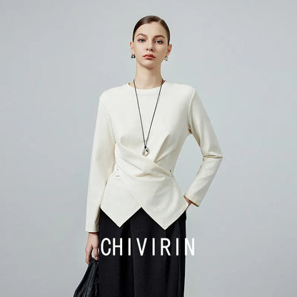 Elan Asymmetric minimal blouse-Ivory white